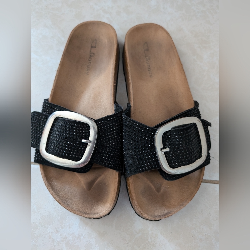 CL by Laundry Black Mules with Silver Buckle